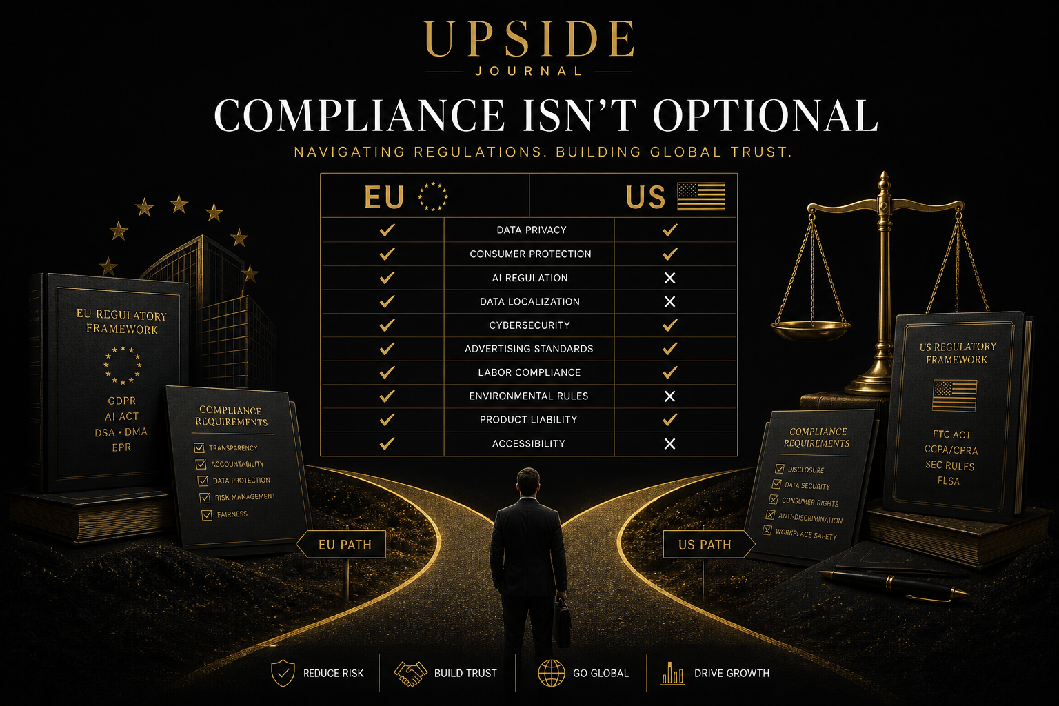 AI regulation compliance matrix — EU vs US requirements comparison